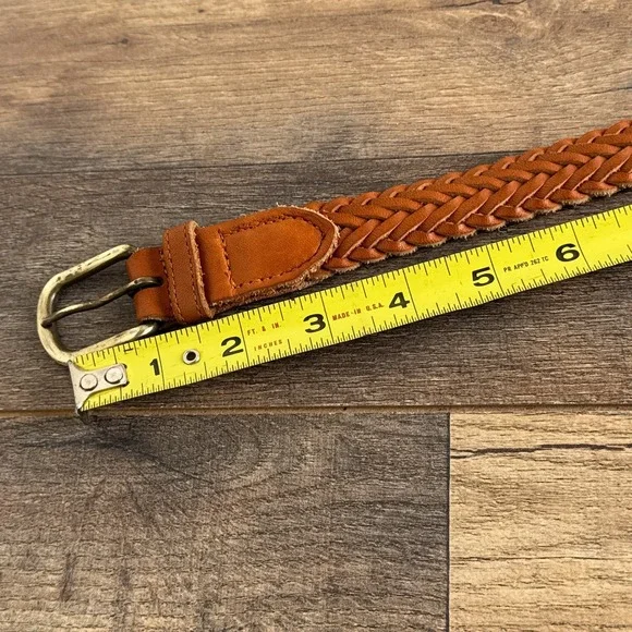Vintage Western Hand Braided Tan Leather Belt Brass Buckle Womens Size 34 - Picture 5 of 7
